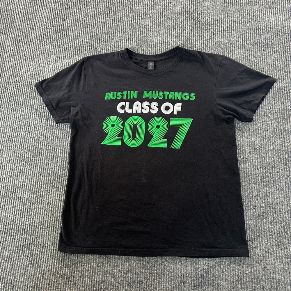 Gildan Unisex Austin Mustangs Class of 2027 T Shirt M Black Graphic Cotton